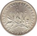 1915 - Philatelie - pièce de monnaie française en argent - 1 franc