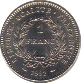 1992 - Philatelie - pièce de monnaie française - 1 franc