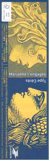 BC1532-Carnet de timbre de France composition variable-Marianne l'engagée-Type Cérès