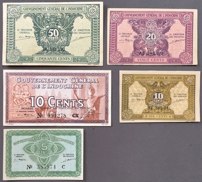 INDOCH5BILLETS - Philatelie - Billet de Collection de banque d’Indochine - Billetophilie