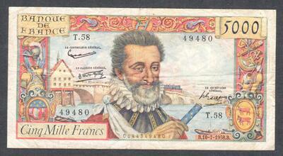 F49-7-1 - Philatélie - billet de banque de France 5 000 francs