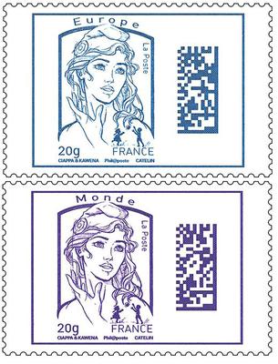 Timbres Datamatrix - Philatelie - timbres de France Marianne autoadhesifs 2015